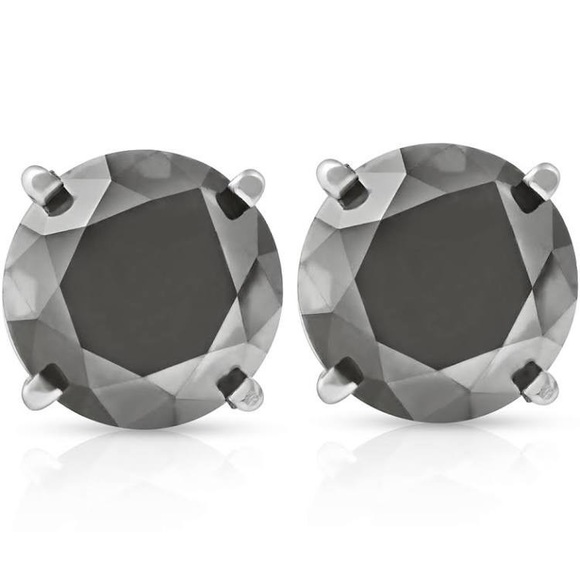 8mm 2 ct Each Round-Cut Black Diamond Earrings - Picture 10 of 16